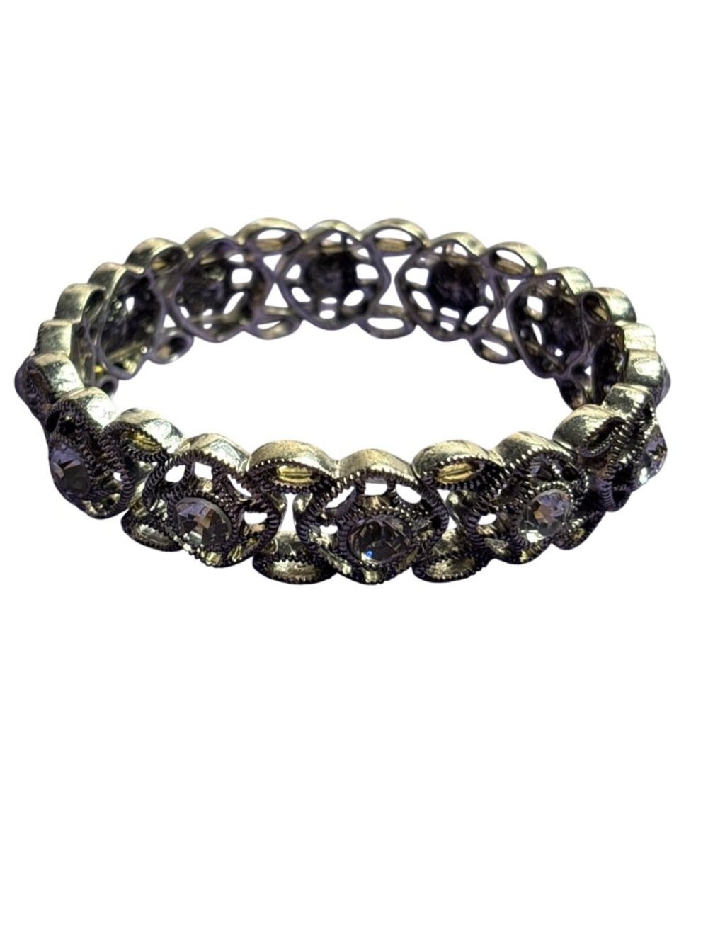 Silvertone Clear Rhienstones Stretchy Bracelet 7 inches Unstretched